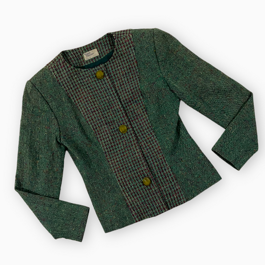 1940s Vogue Patters Green Tweed button Blazer jacket vintage houndstooth
