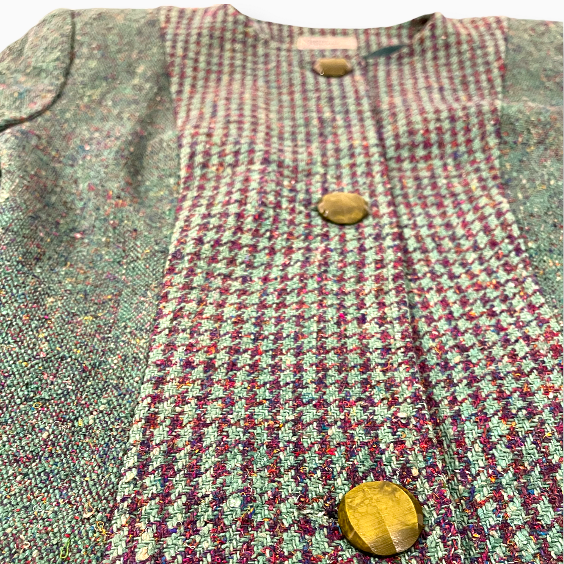 1940s Vogue Patters Green Tweed button Blazer jacket vintage houndstooth  mixed material one of a kind wood buttons