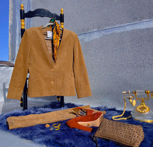 Vintage 1980s Bill Blass Suede Skirt Suit
