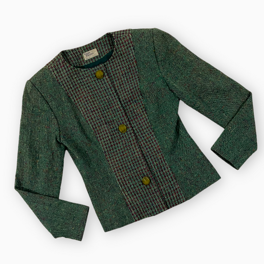 1940s Vogue Patters Green Tweed button Blazer jacket vintage houndstooth 
