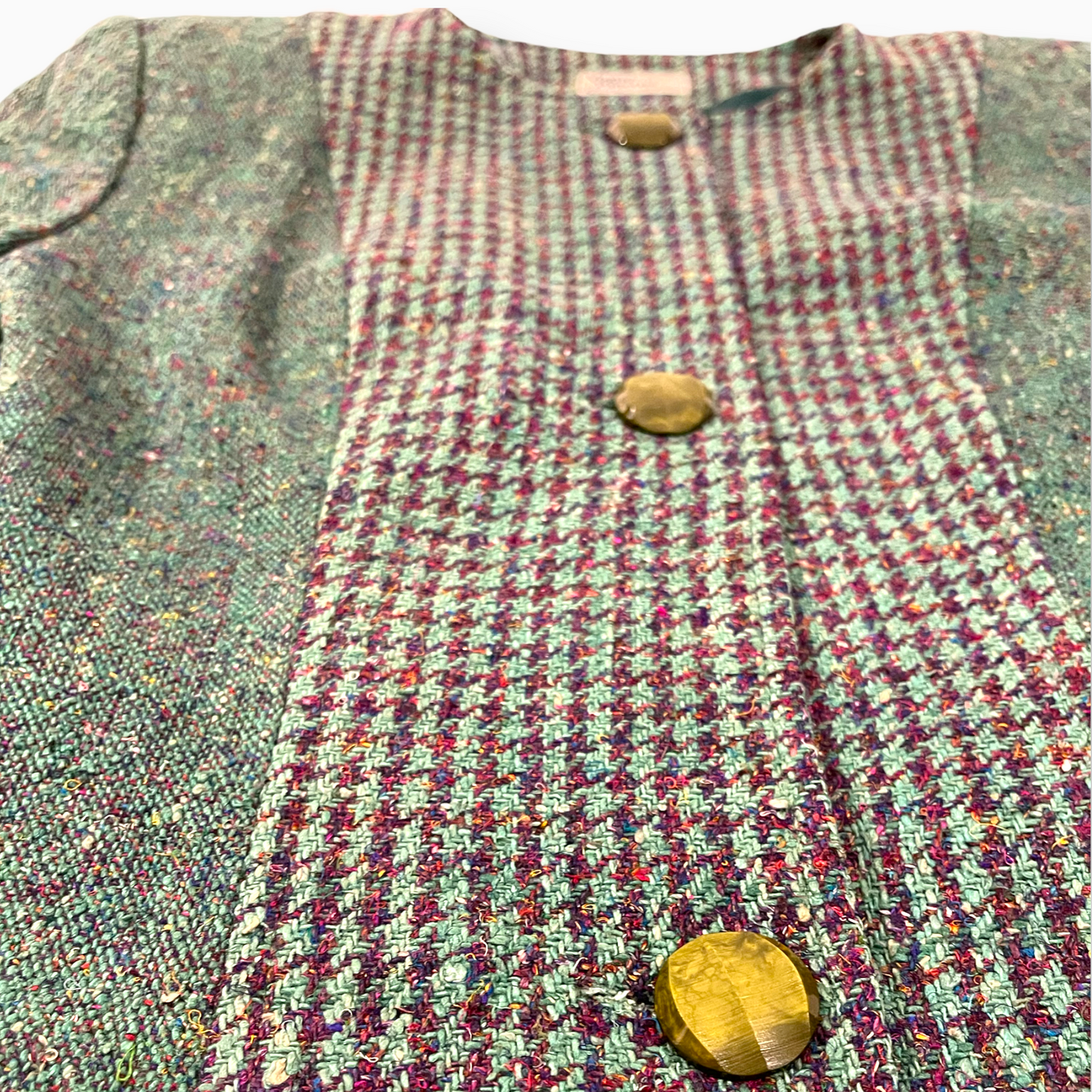 1940s Vogue Patters Green Tweed button Blazer jacket vintage houndstooth  mixed material one of a kind wood buttons 