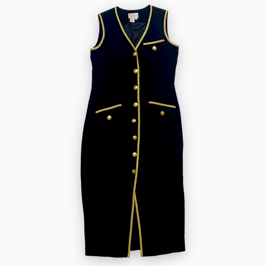 Vintage Black and Gold Embellished Maxi Dress
