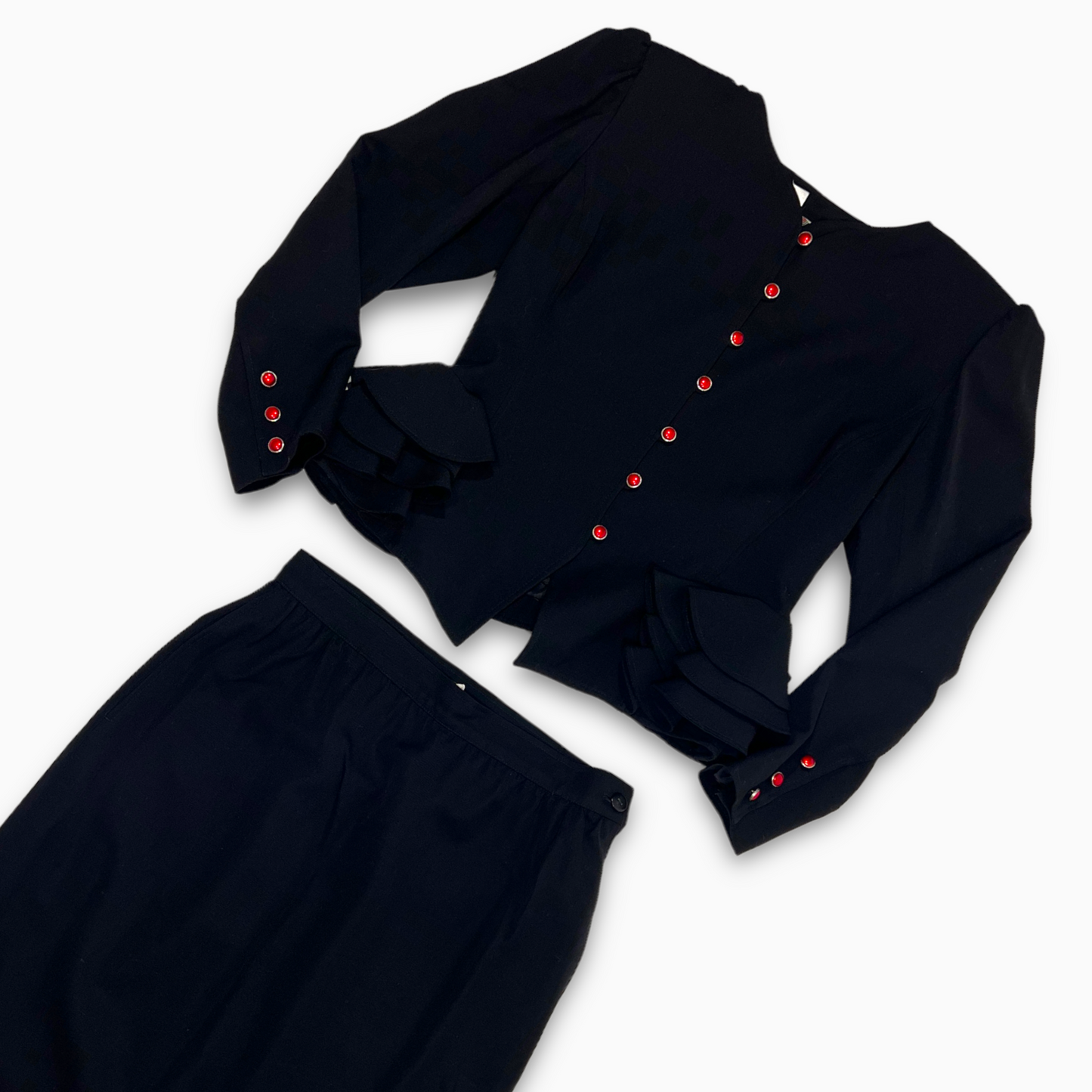 Emmanuel Ungaro Black Ruffled Skirt Suit