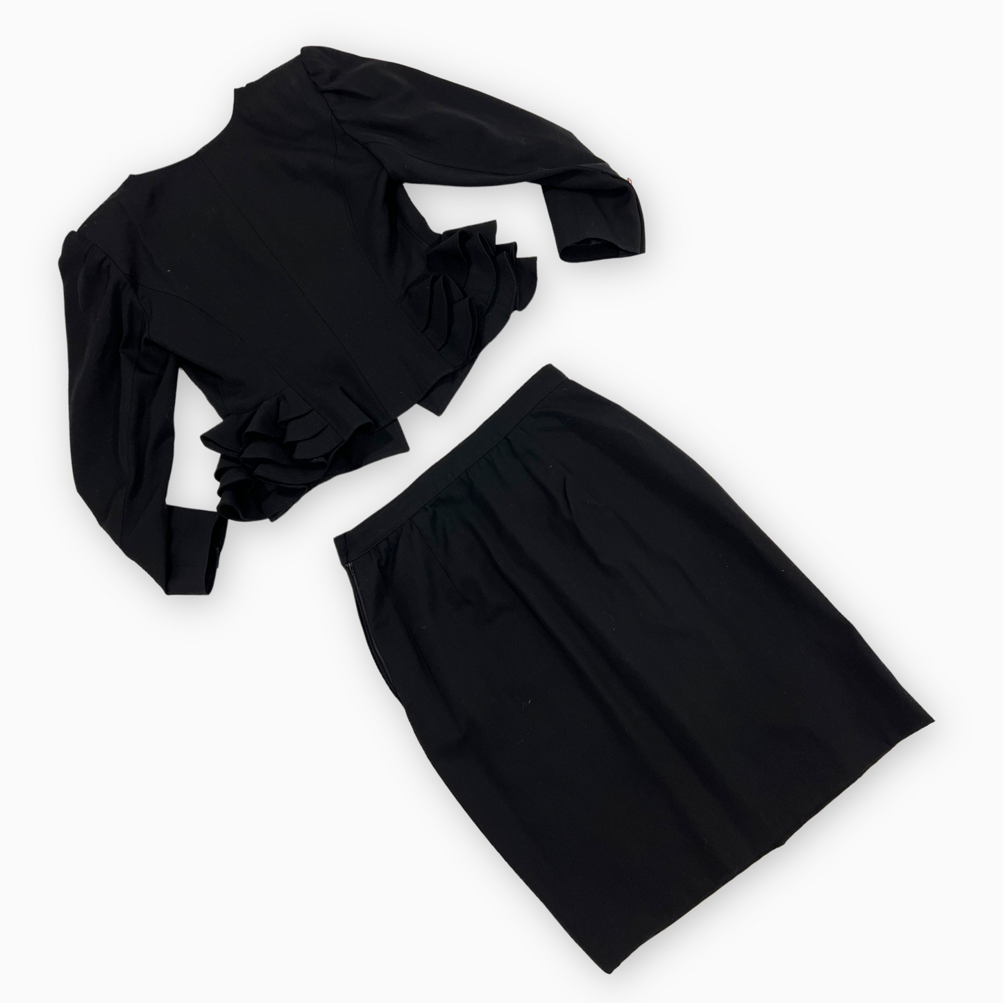 Emmanuel Ungaro Black Ruffled Skirt Suit